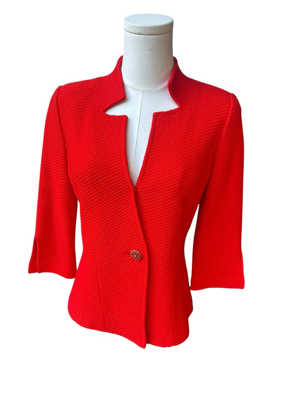 St. John Red Textured Knit Blazer Jacket Size 2 Wool Rayon USA - Picture 7 of 12